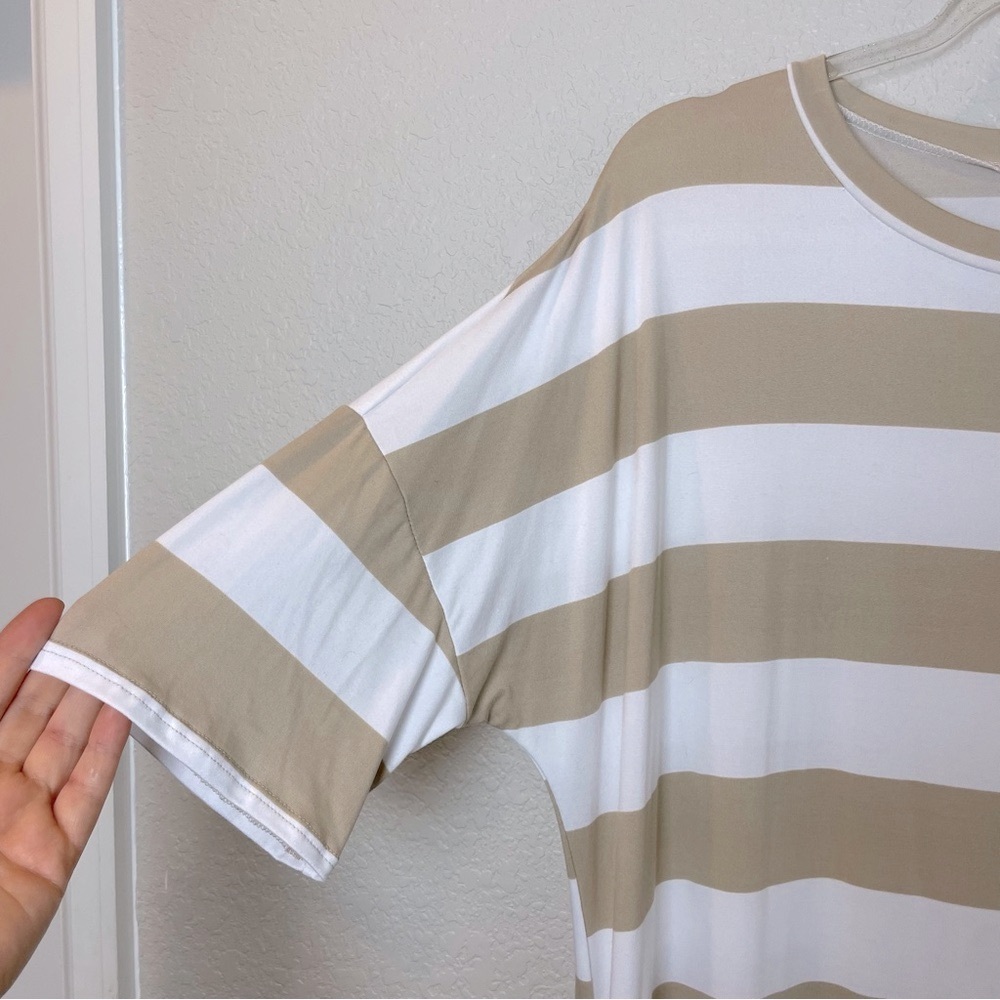 Bnwt! Shop Stevie Striped Beige And White Midi Dress With Pockets Size Xl — image 3 of 8